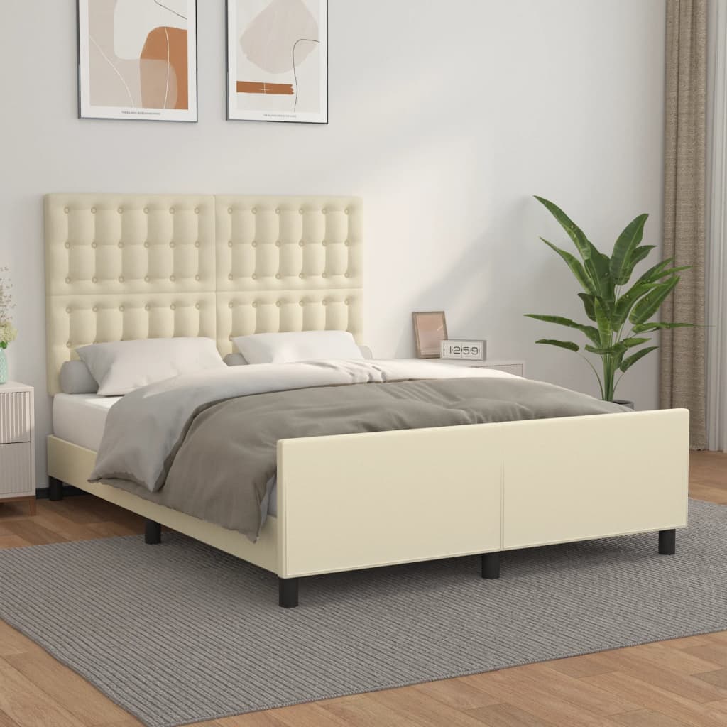 sengeramme med sengegavl 140x200 cm kunstlæder cremefarvet