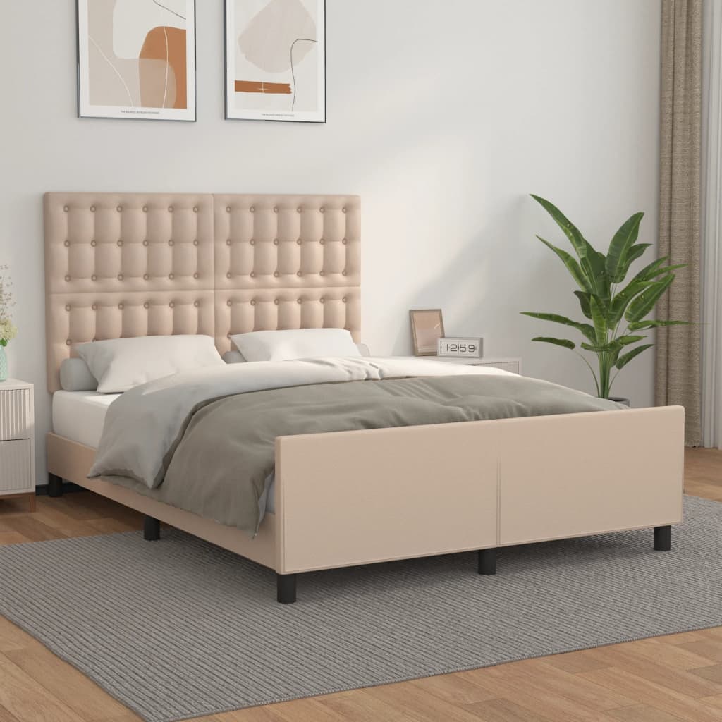 sengeramme med sengegavl 140x200 cm kunstlæder cappuccinofarvet