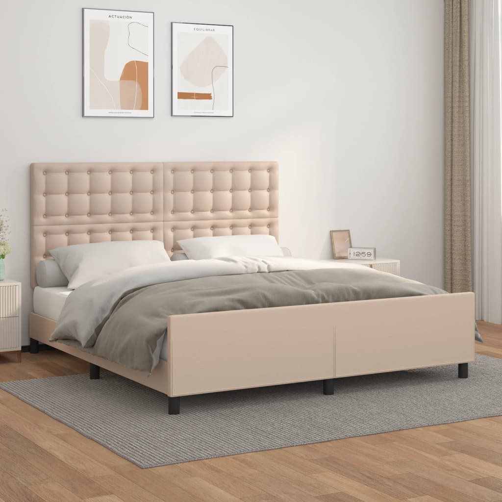 sengeramme med sengegavl 160x200 cm kunstlæder cappuccinofarvet