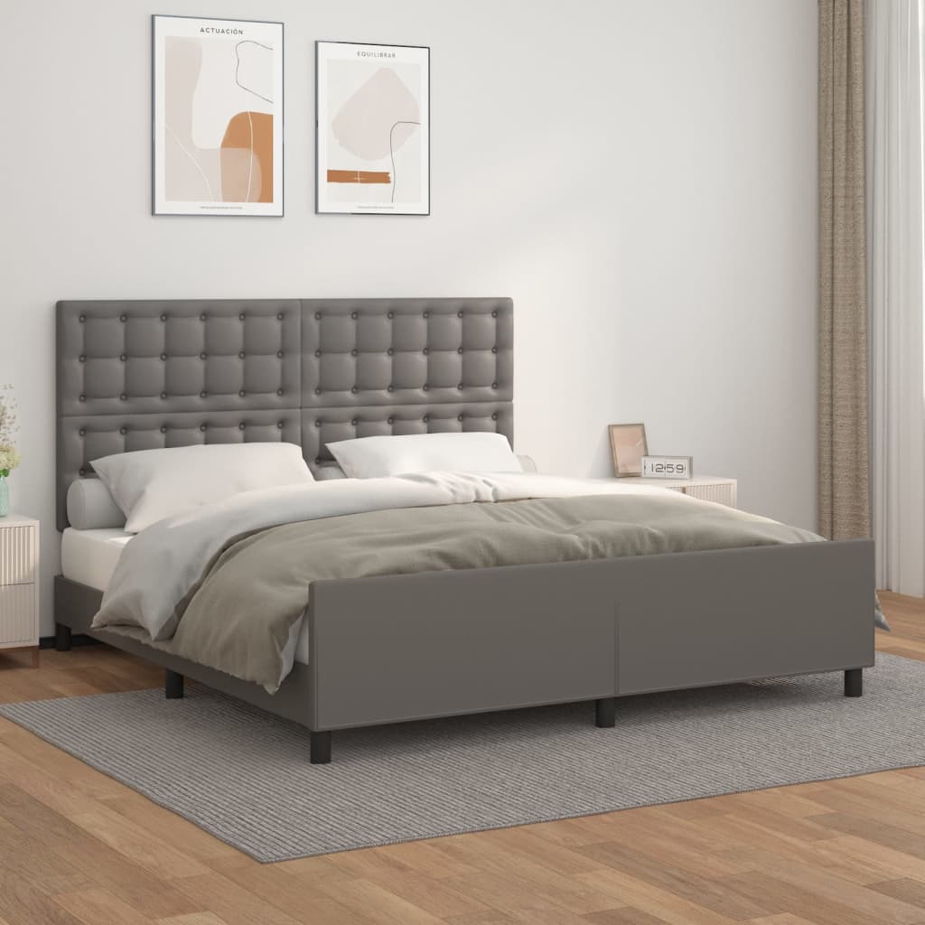 sengeramme med sengegavl 180x200 cm kunstlæder grå