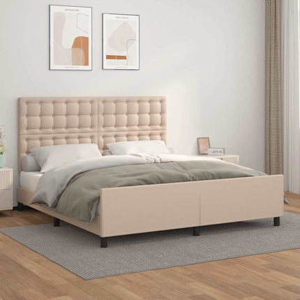 sengeramme med sengegavl 180x200 cm kunstlæder cappuccinofarvet