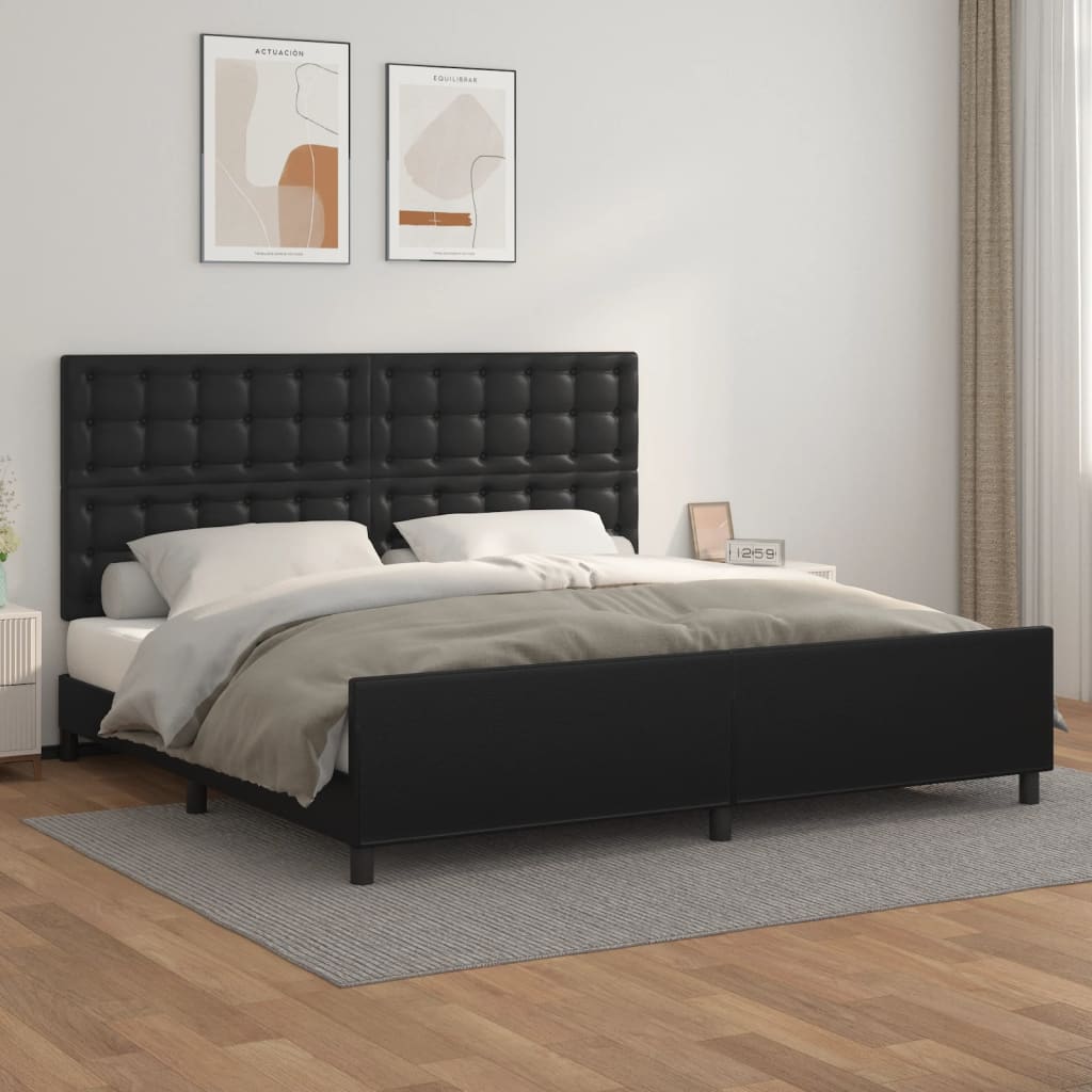 sengeramme med sengegavl 200x200 cm kunstlæder sort