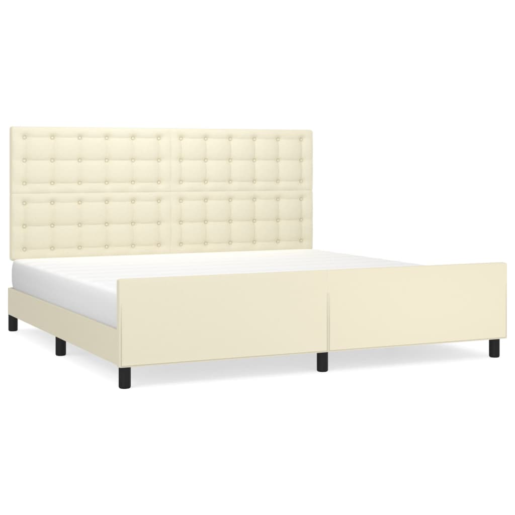 sengeramme med sengegavl 200x200 cm kunstlæder cremefarvet