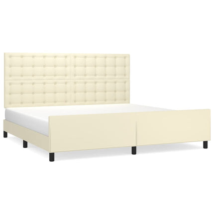 sengeramme med sengegavl 200x200 cm kunstlæder cremefarvet