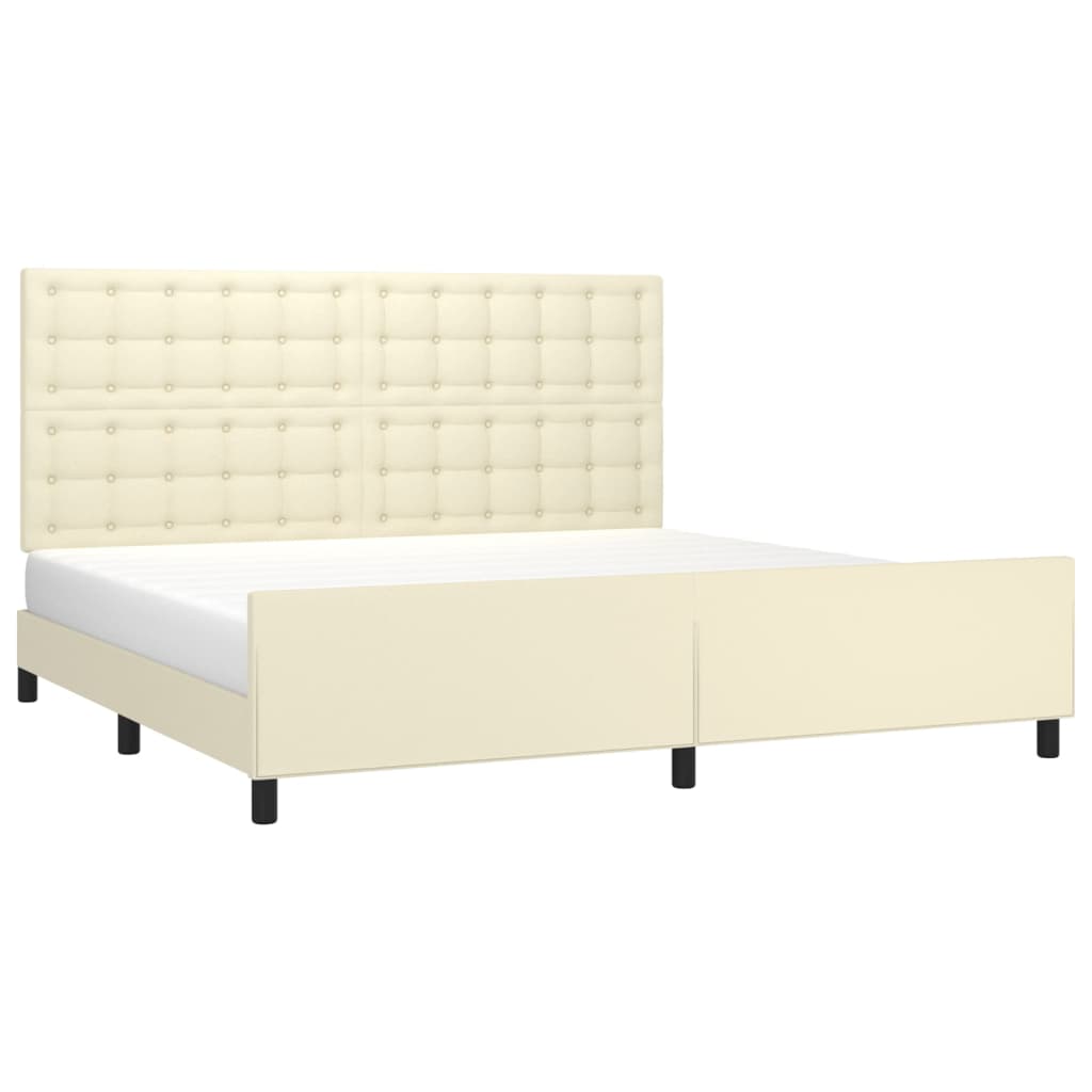 sengeramme med sengegavl 200x200 cm kunstlæder cremefarvet