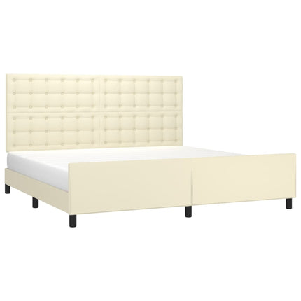 sengeramme med sengegavl 200x200 cm kunstlæder cremefarvet