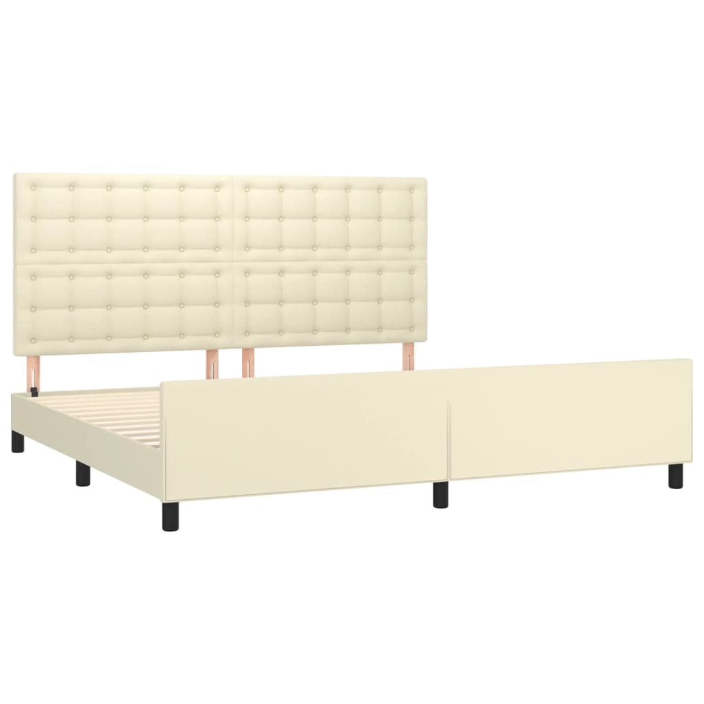 sengeramme med sengegavl 200x200 cm kunstlæder cremefarvet