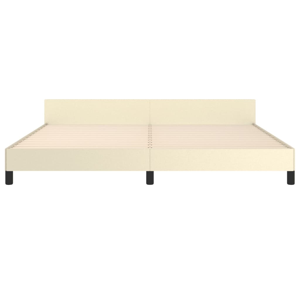 sengeramme med sengegavl 200x200 cm kunstlæder cremefarvet