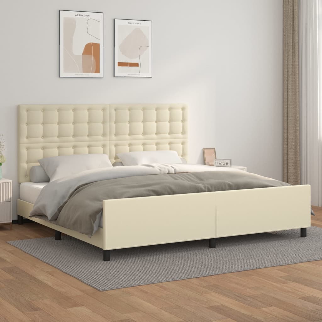 sengeramme med sengegavl 200x200 cm kunstlæder cremefarvet