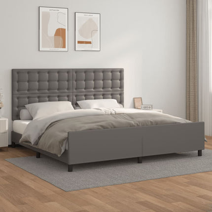 sengeramme med sengegavl 200x200 cm kunstlæder grå