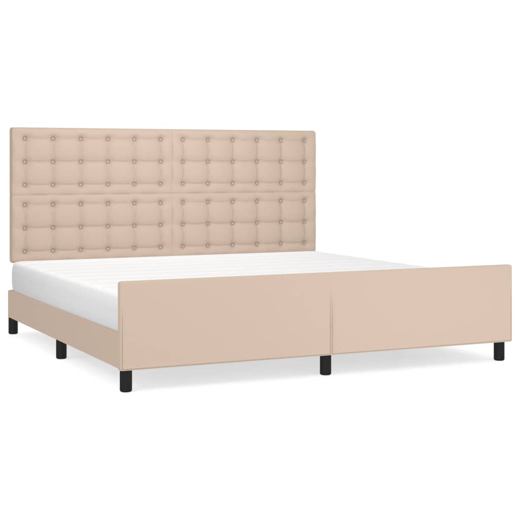 sengeramme med sengegavl 200x200 cm kunstlæder cappuccinofarvet