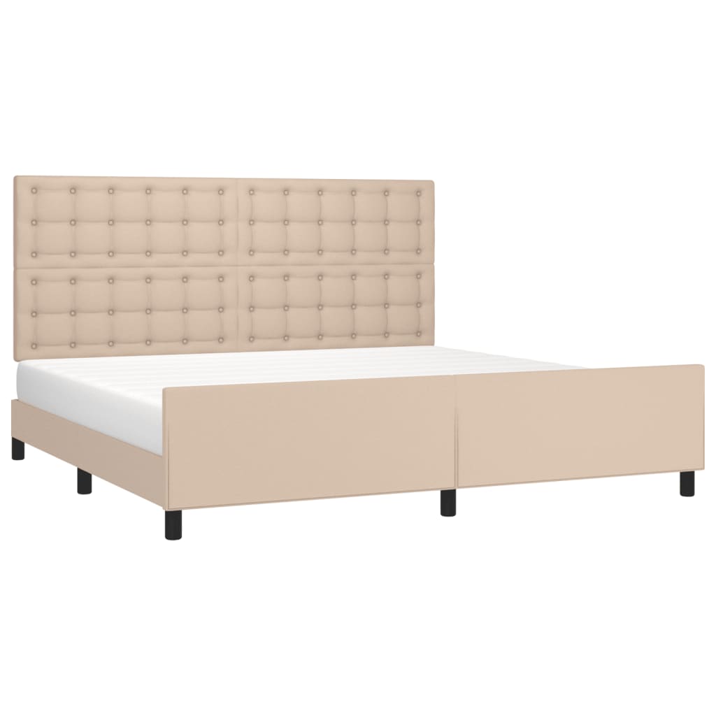 sengeramme med sengegavl 200x200 cm kunstlæder cappuccinofarvet
