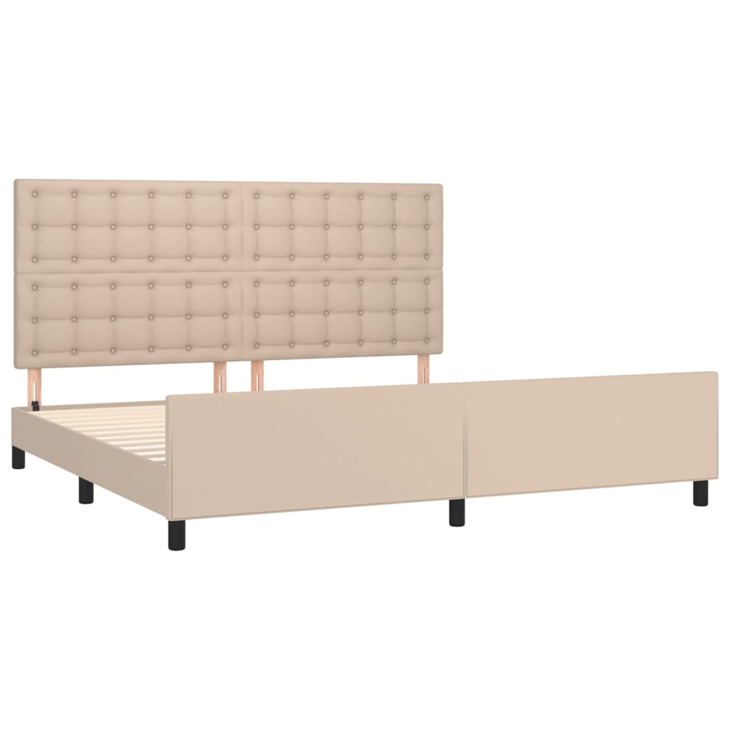 sengeramme med sengegavl 200x200 cm kunstlæder cappuccinofarvet