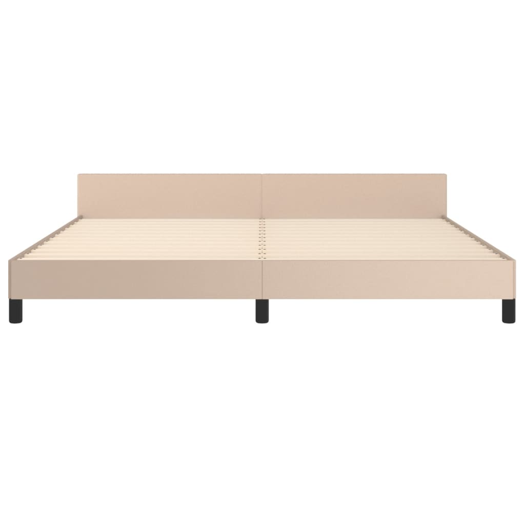 sengeramme med sengegavl 200x200 cm kunstlæder cappuccinofarvet
