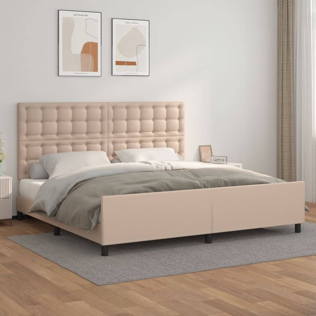 sengeramme med sengegavl 200x200 cm kunstlæder cappuccinofarvet