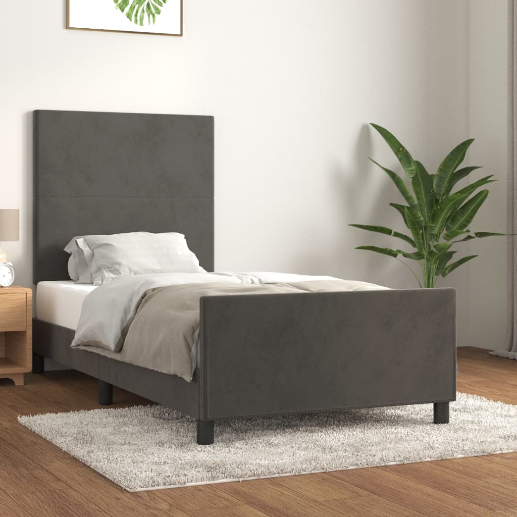Sengeramme uden madras Mørkegrå 90x190 cm Fløjl