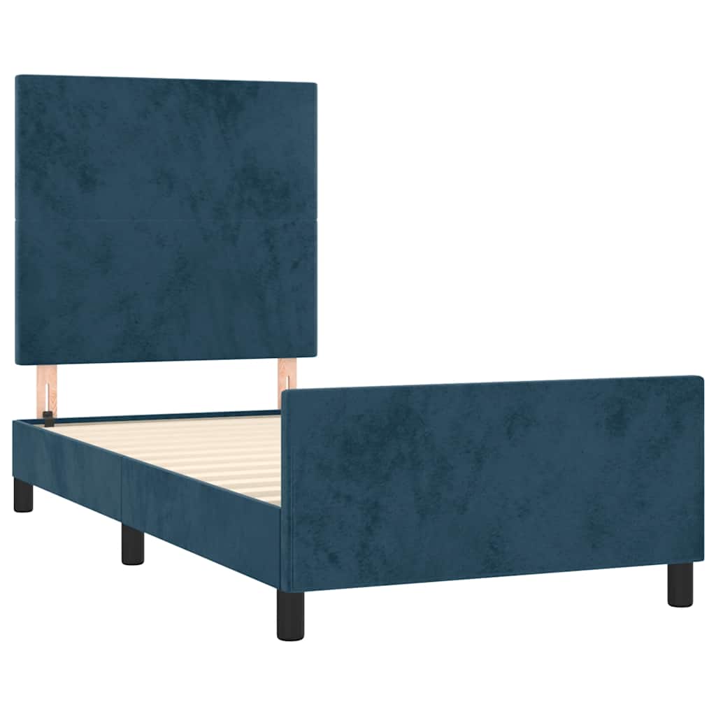 Sengeramme uden madras Mørkeblå 90x190 cm Fløjl