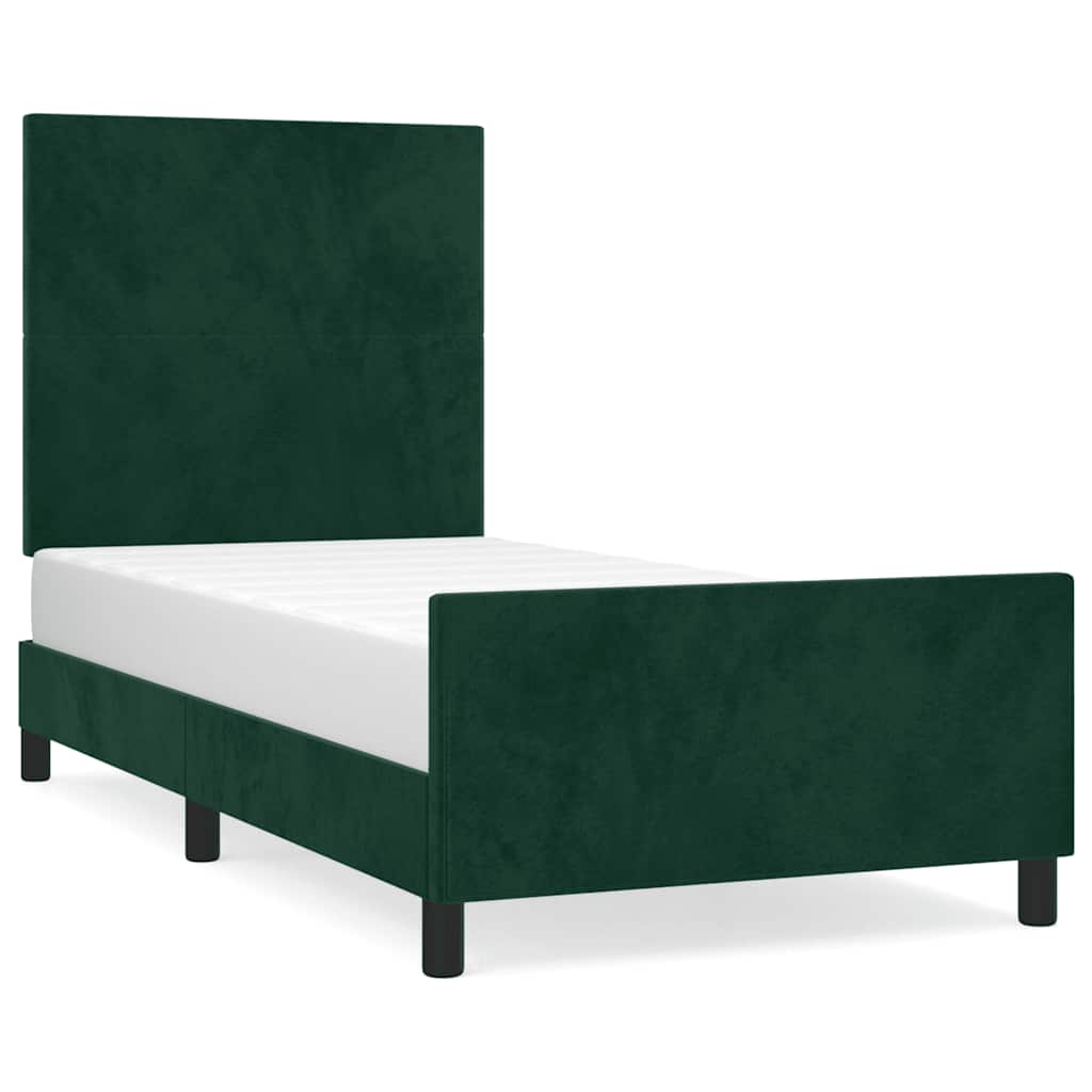 Sengeramme uden madras Mørkegrøn 90x200 cm Fløjl