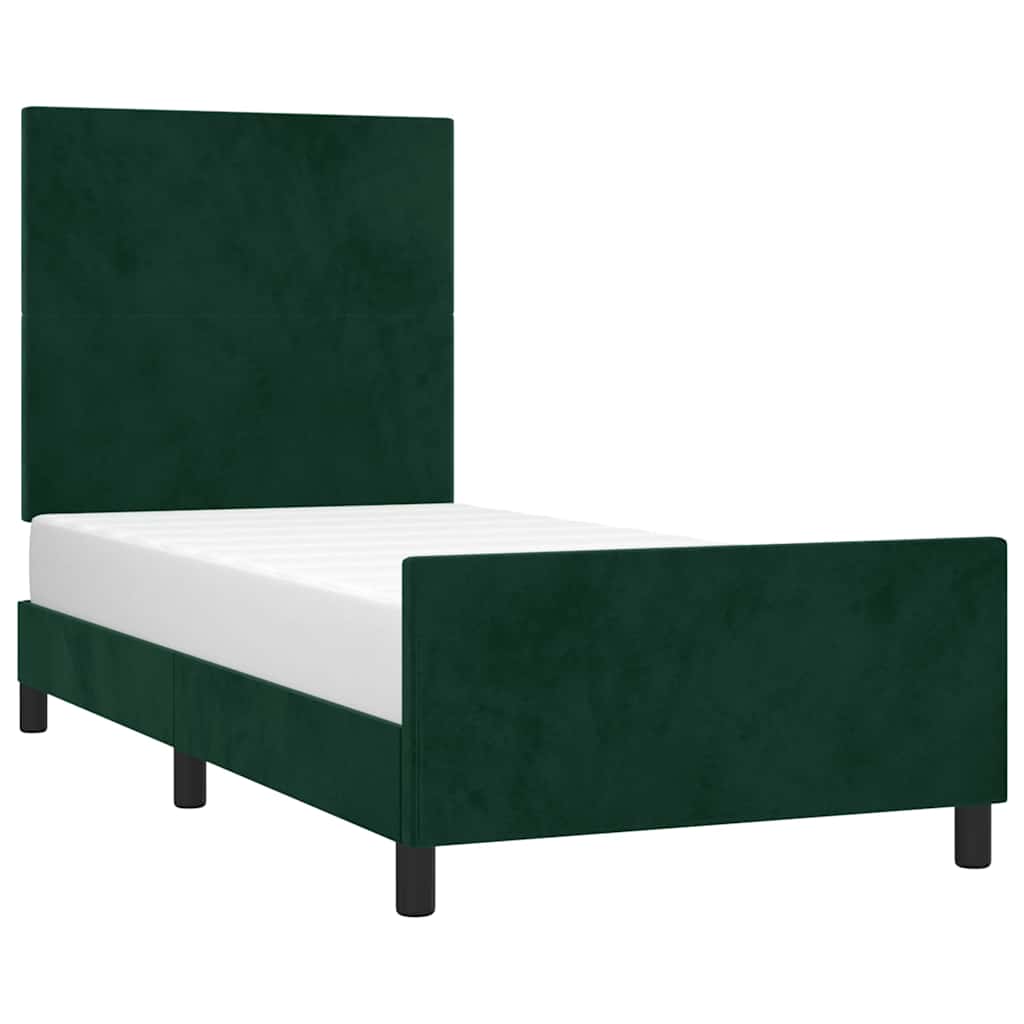 Sengeramme uden madras Mørkegrøn 90x200 cm Fløjl