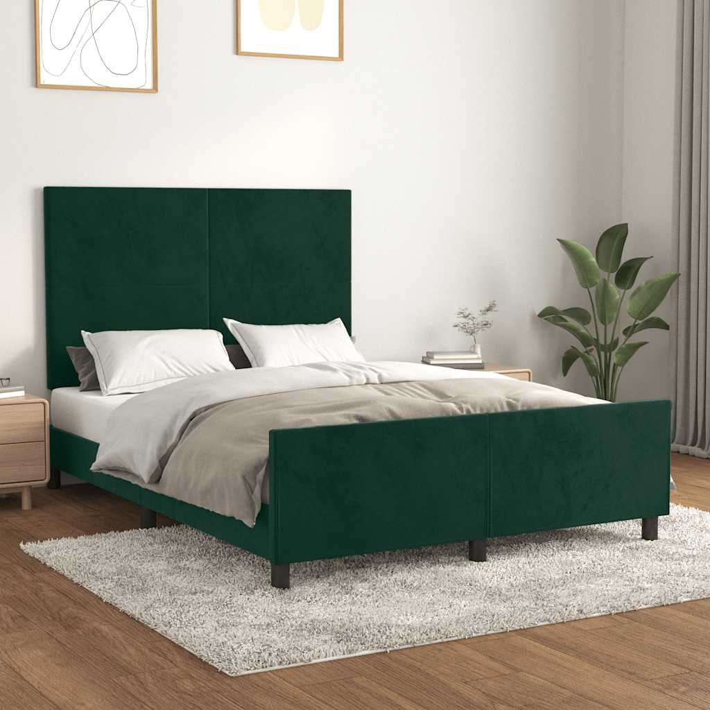Sengeramme uden madras Mørkegrøn 140x190 cm Fløjl