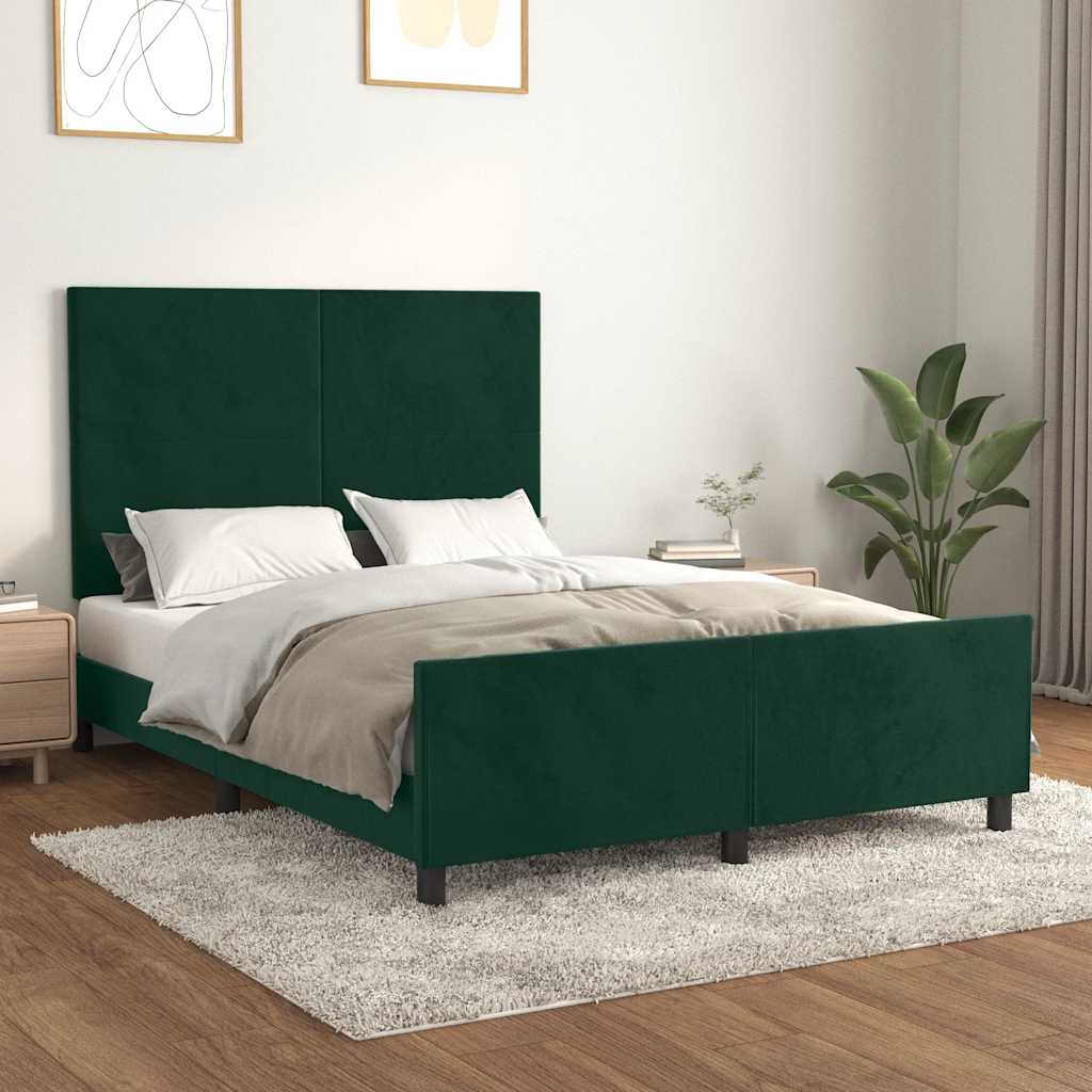 Sengeramme uden madras Mørkegrøn 140x200 cm Fløjl