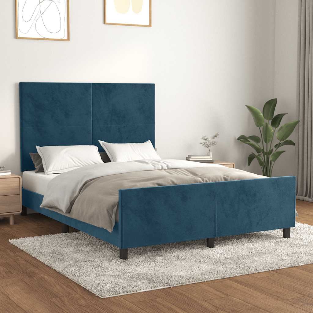 Sengeramme uden madras Mørkeblå 140x200 cm Fløjl