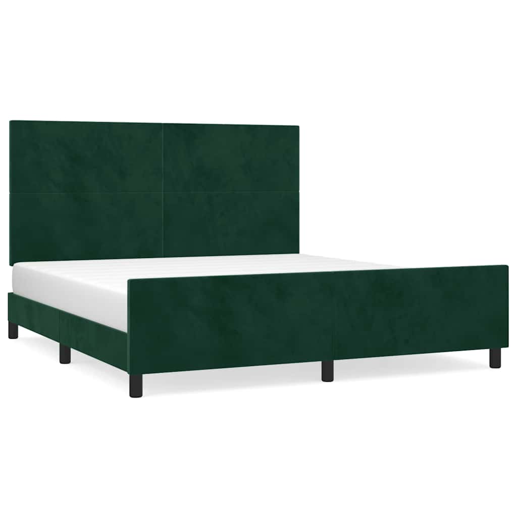 Sengeramme uden madras Mørkegrøn 160x200 cm Fløjl