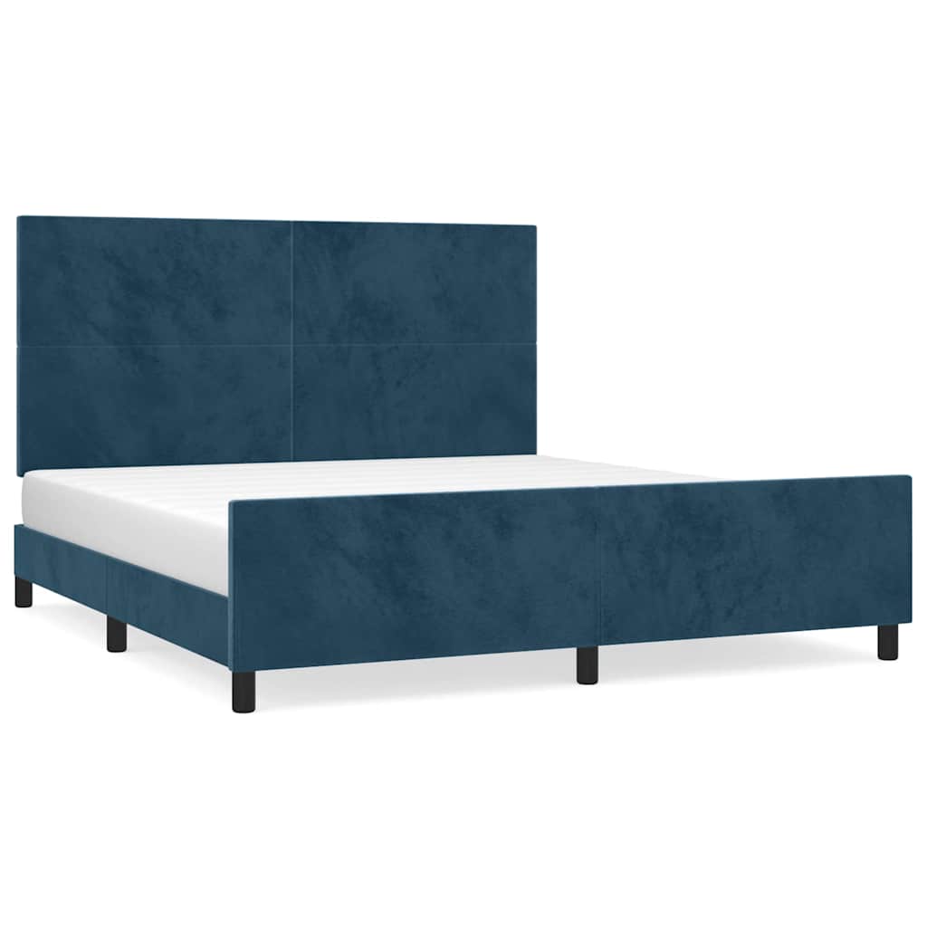 sengeramme med sengegavl 180x200 cm fløjl mørkeblå
