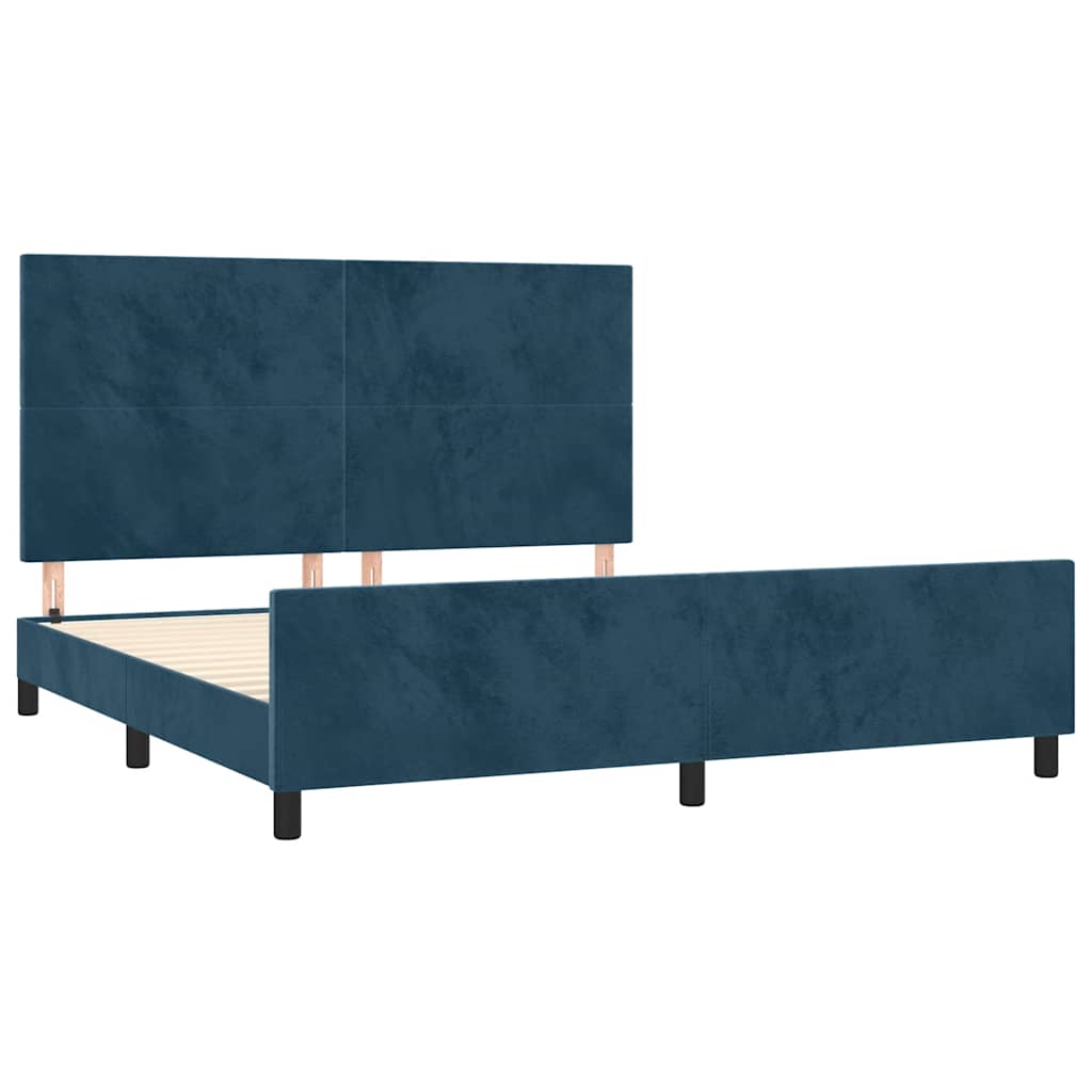 sengeramme med sengegavl 180x200 cm fløjl mørkeblå