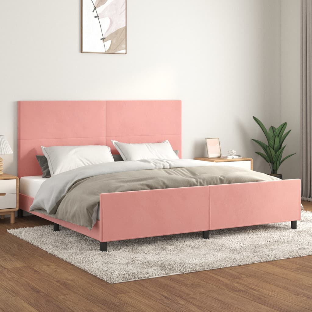 sengeramme med sengegavl 200x200 cm fløjl pink