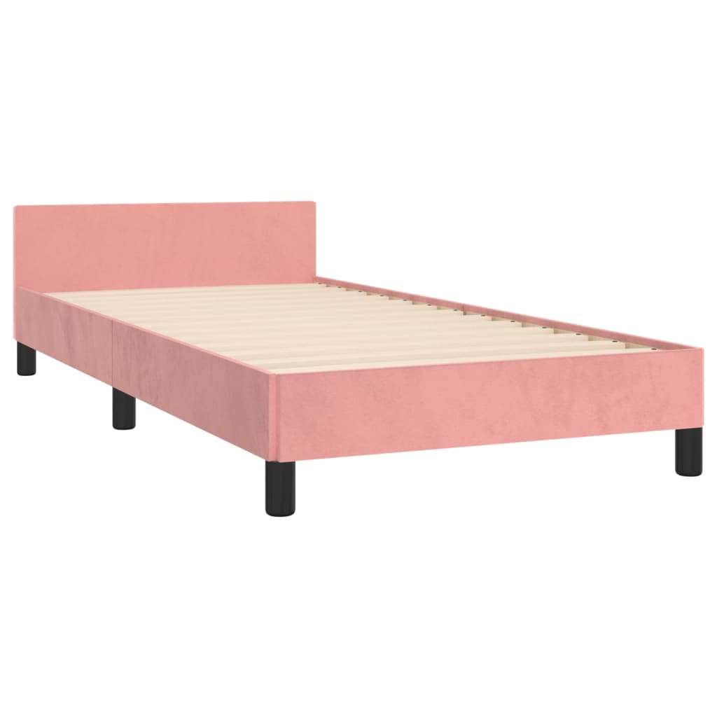 sengeramme med sengegavl 90x190 cm fløjl lyserød