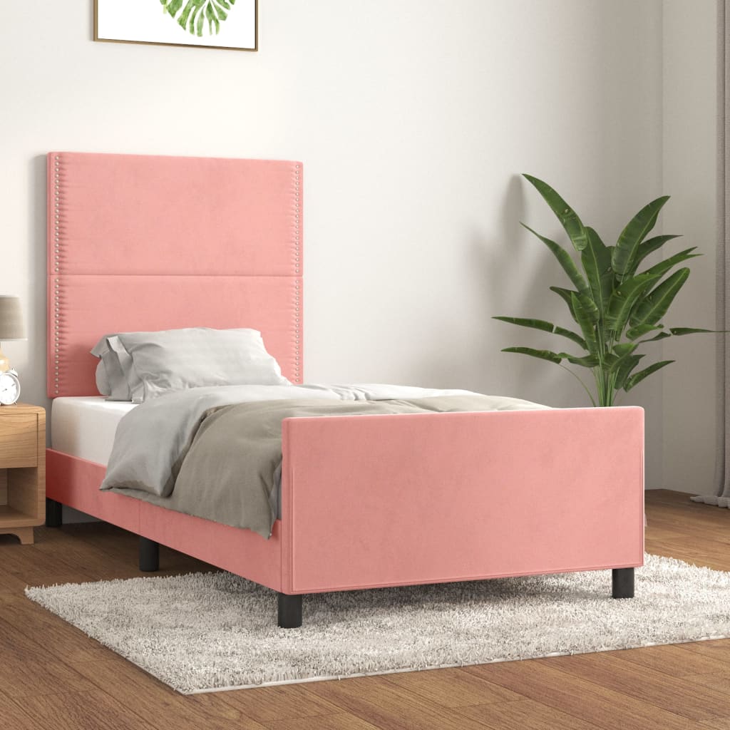 sengeramme med sengegavl 90x190 cm fløjl lyserød