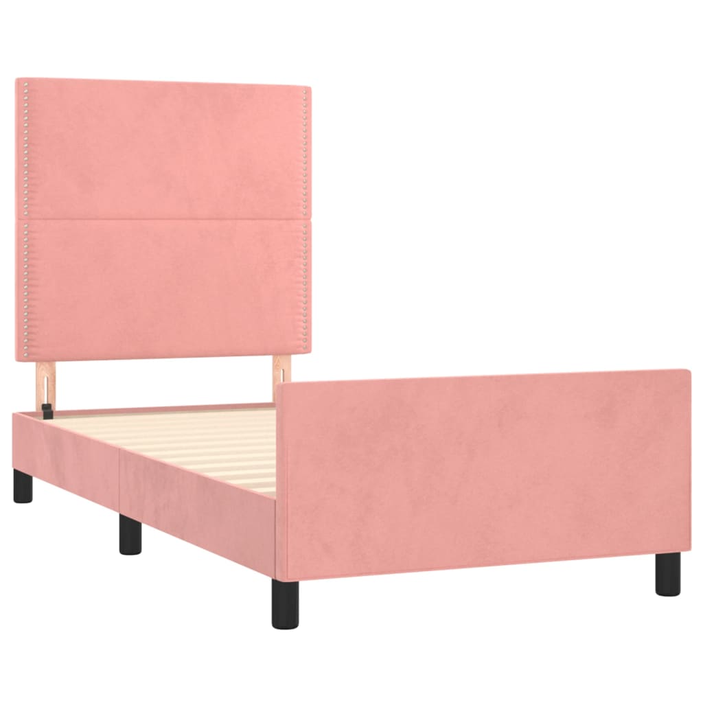 sengeramme med sengegavl 100x200 cm fløjl lyserød