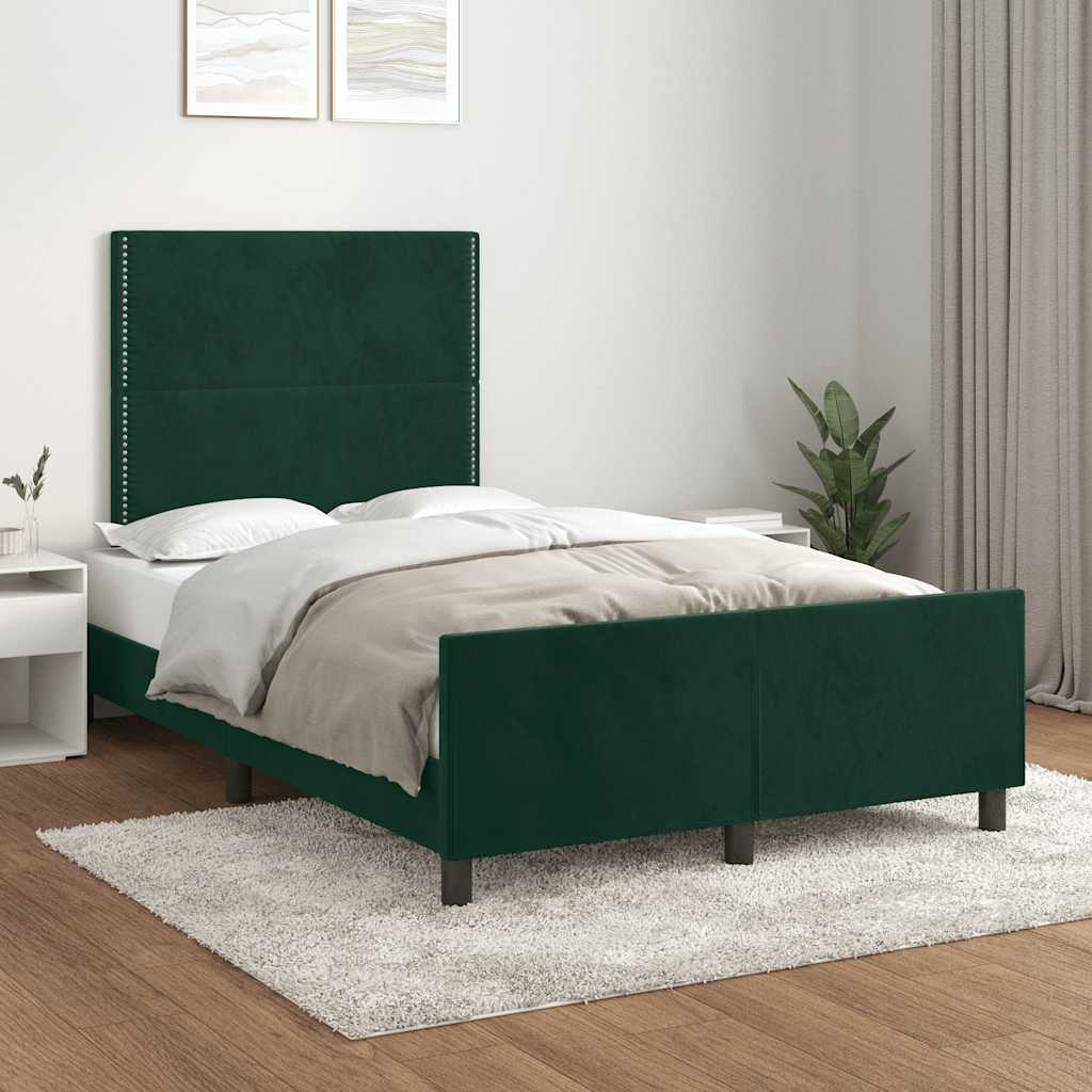 Sengeramme uden madras Mørkegrøn 120x200 cm Fløjl