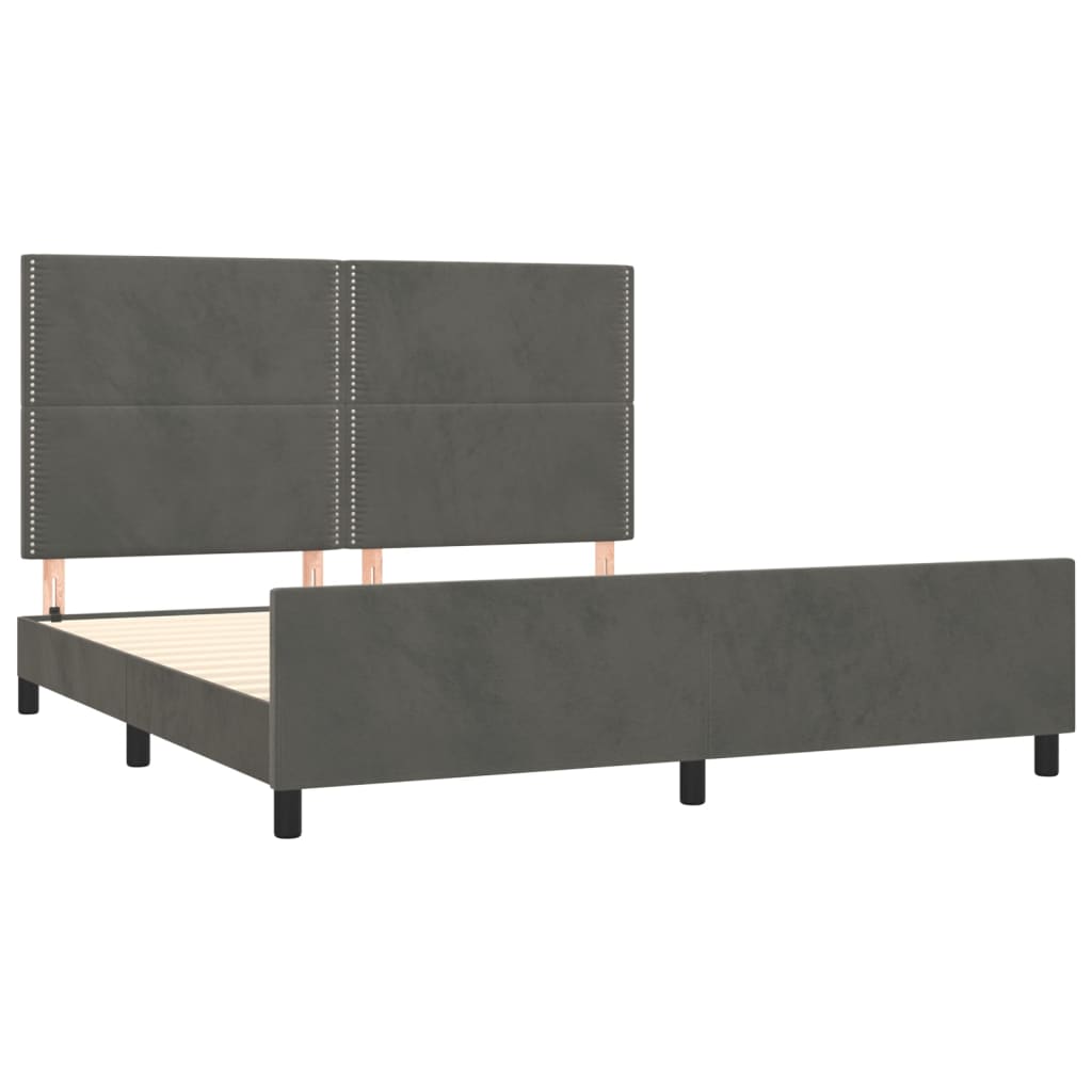 sengeramme med sengegavl 180x200 cm fløjl mørkegrå