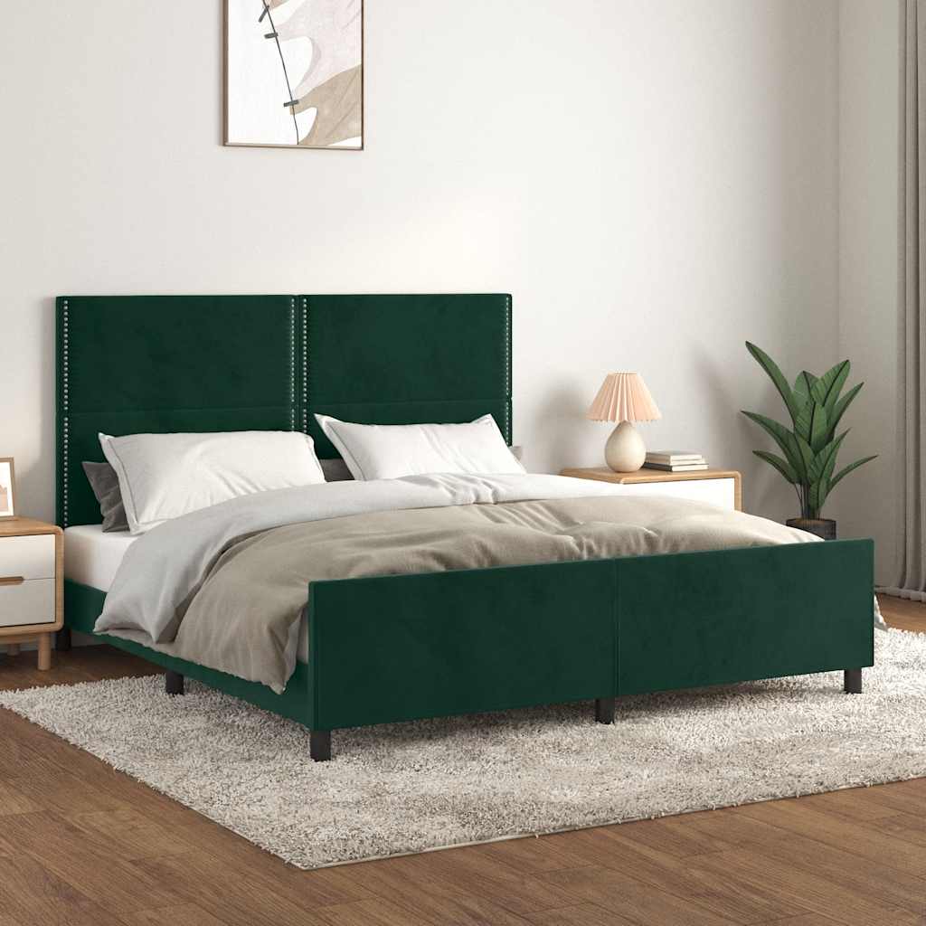 Sengeramme uden madras Mørkegrøn 200x200 cm Fløjl