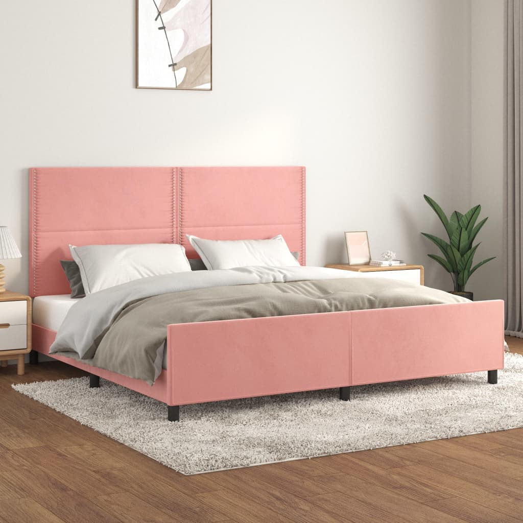 sengeramme med sengegavl 200x200 cm fløjl pink