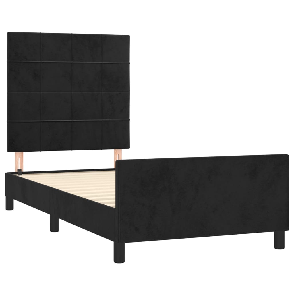sengeramme med sengegavl 90x190 cm fløjl sort