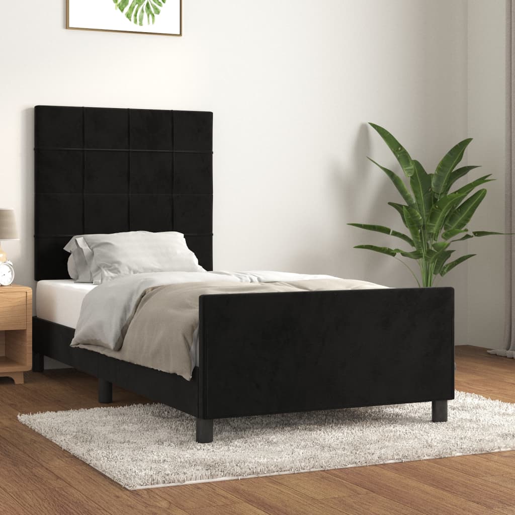 sengeramme med sengegavl 90x190 cm fløjl sort