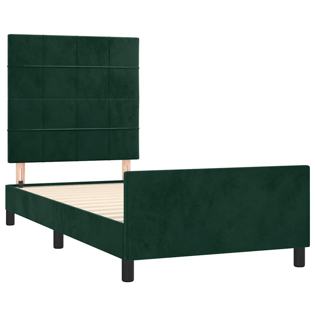 Sengeramme uden madras Mørkegrøn 90x190 cm Fløjl