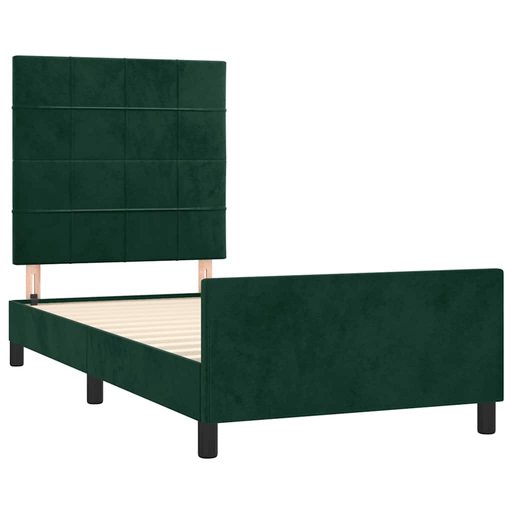 Sengeramme uden madras Mørkegrøn 100x200 cm Fløjl