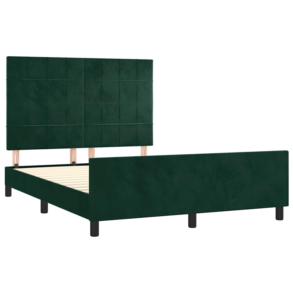 Sengeramme uden madras Mørkegrøn 140x190 cm Fløjl