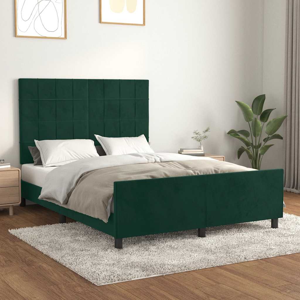 Sengeramme uden madras Mørkegrøn 140x190 cm Fløjl