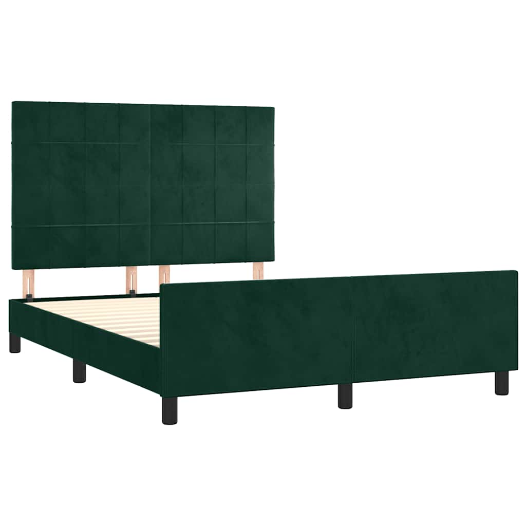 Sengeramme uden madras Mørkegrøn 140x200 cm Fløjl
