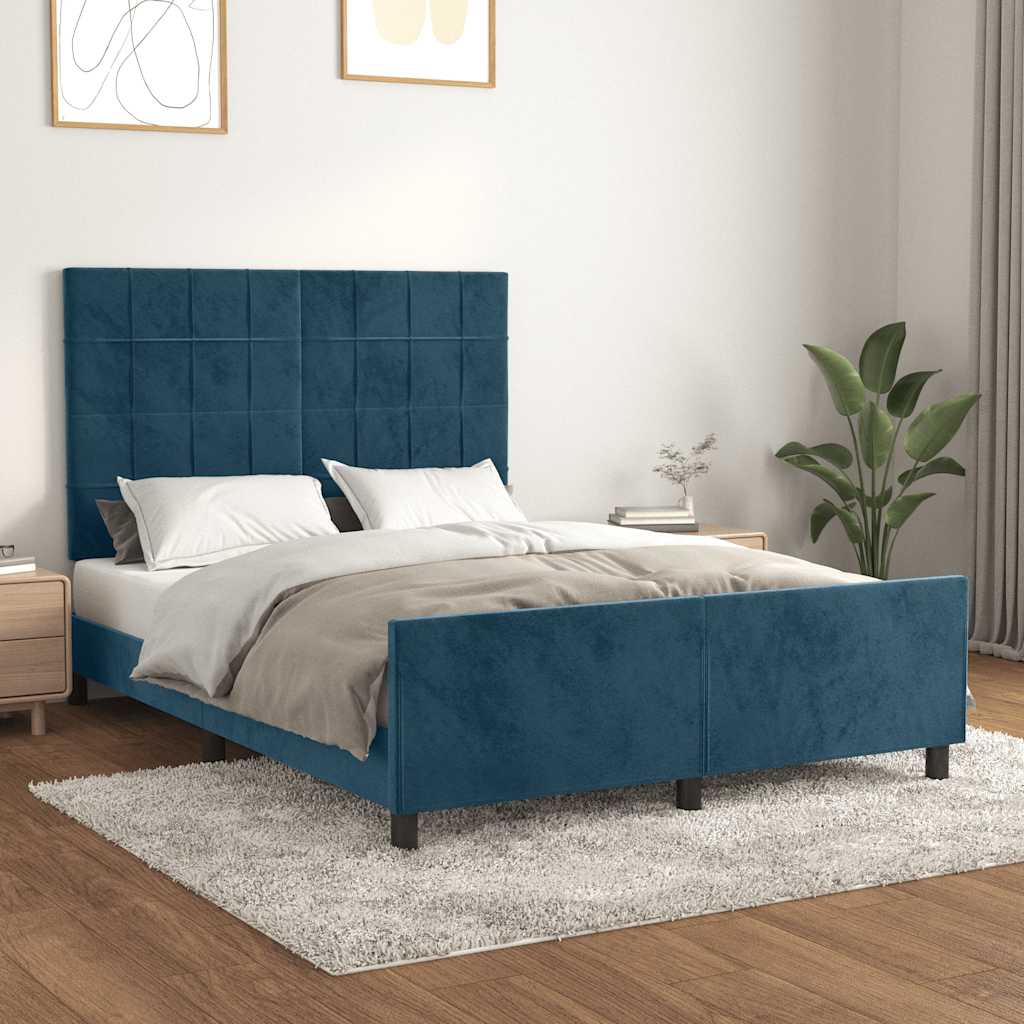Sengeramme uden madras Mørkeblå 140x200 cm Fløjl