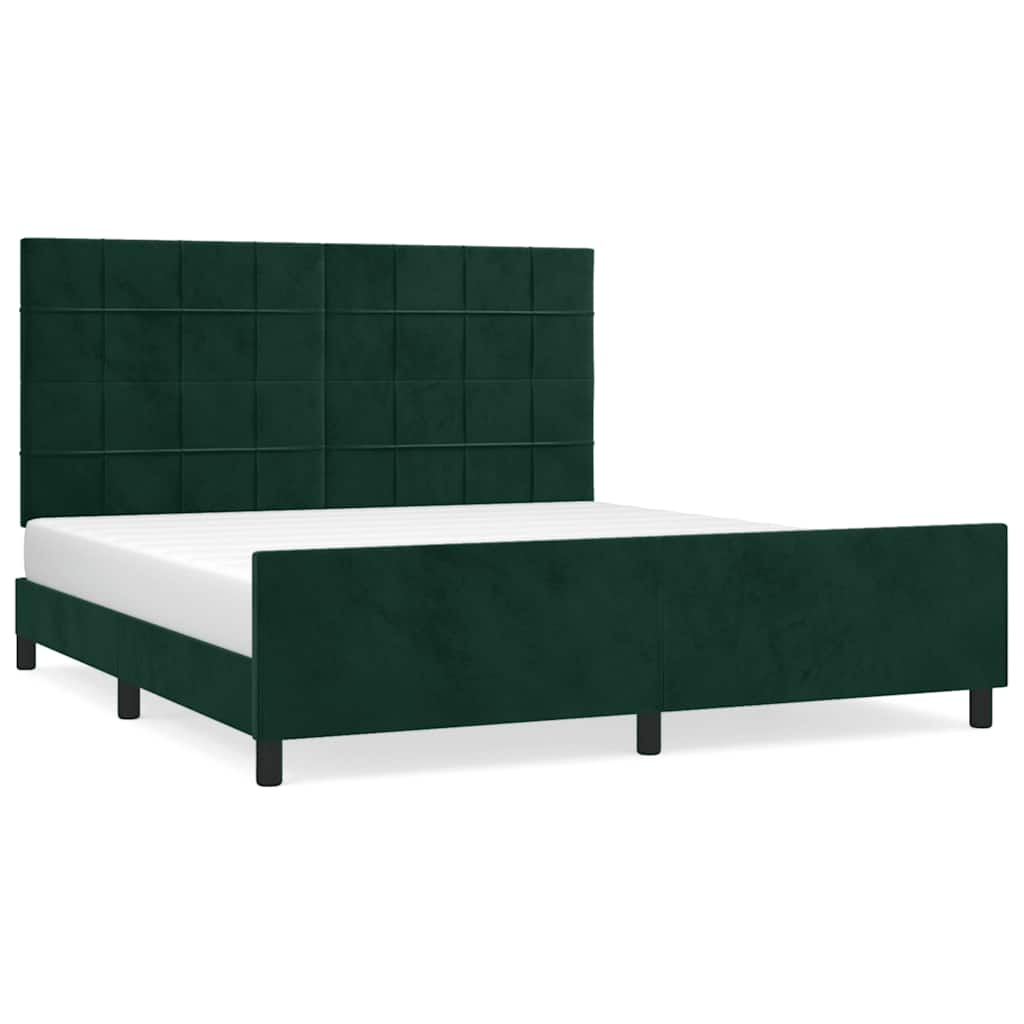sengeramme med sengegavl 180x200 cm fløjl mørkegrøn