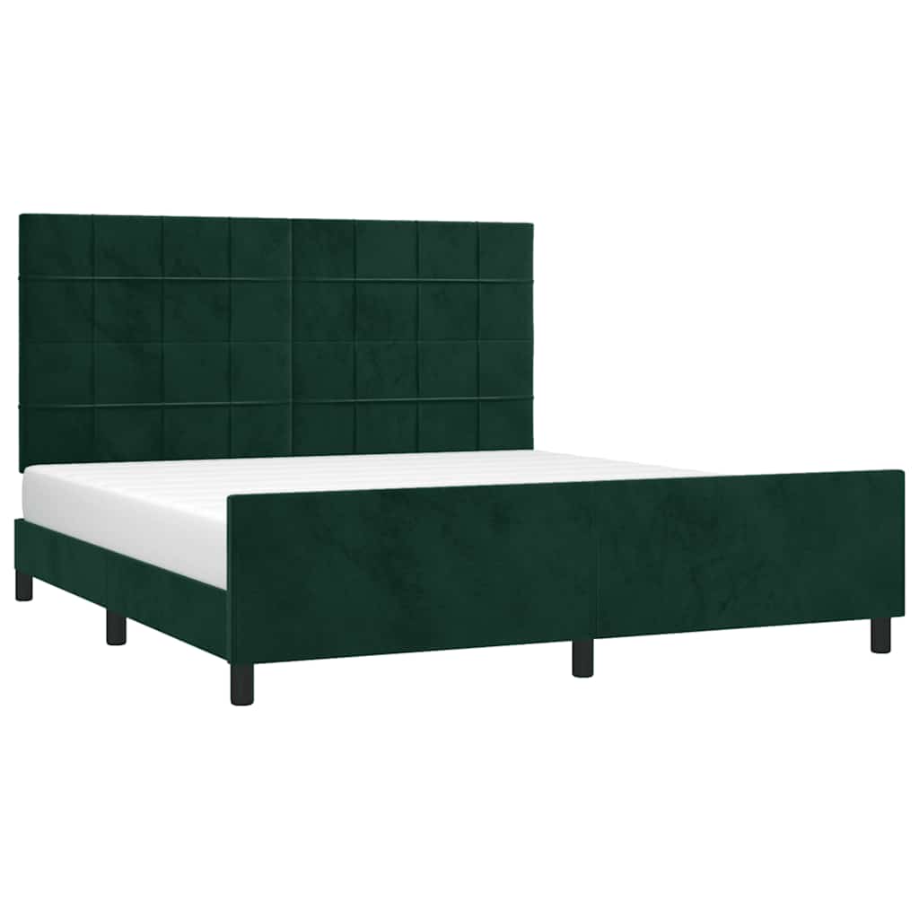 sengeramme med sengegavl 180x200 cm fløjl mørkegrøn