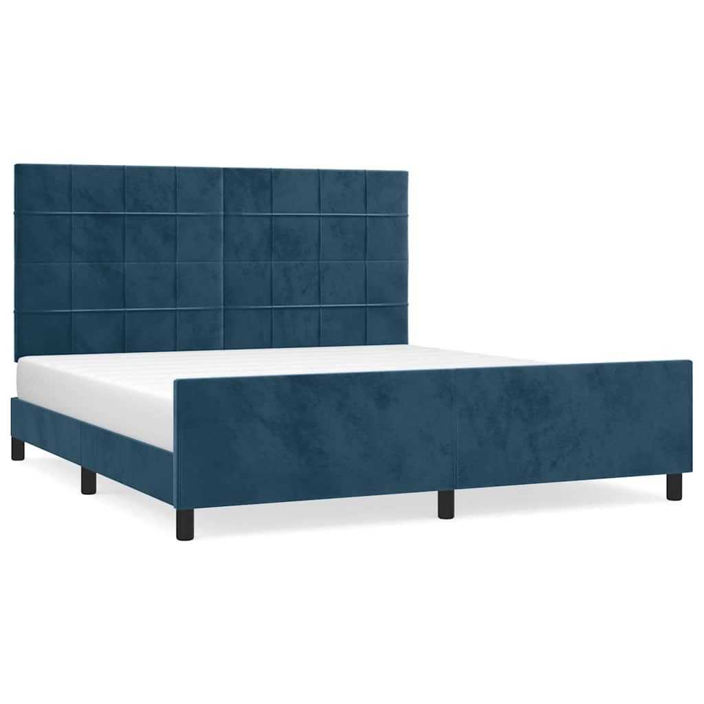 sengeramme med sengegavl 180x200 cm fløjl mørkeblå