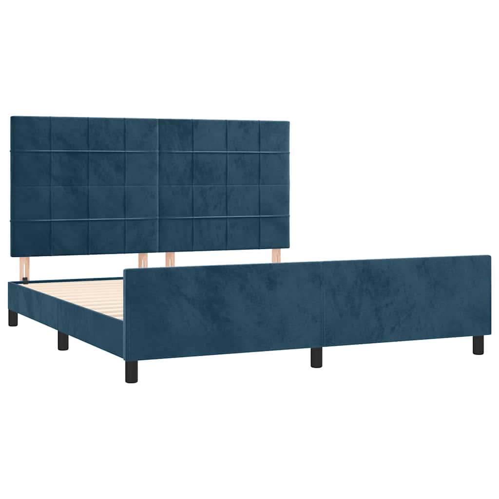 sengeramme med sengegavl 180x200 cm fløjl mørkeblå