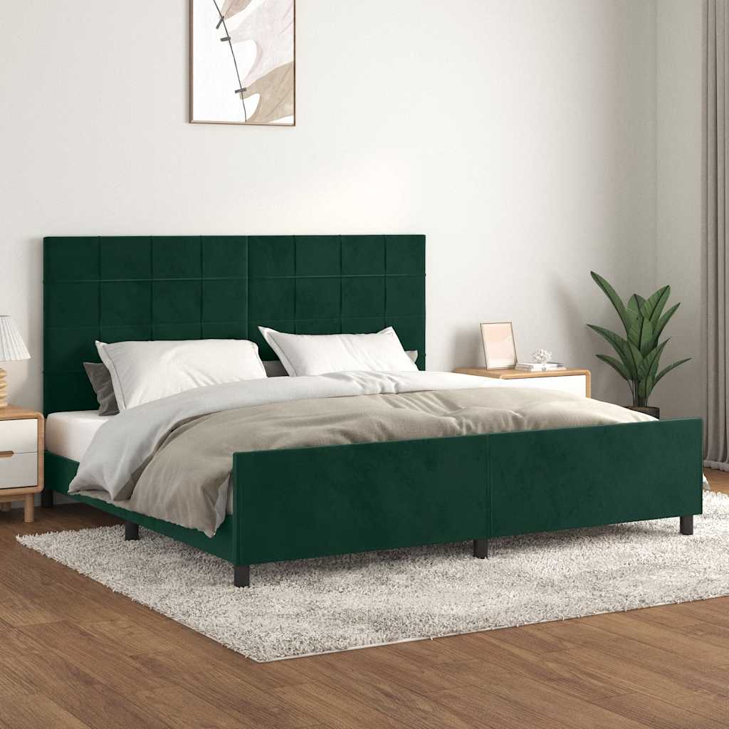 Sengeramme uden madras Mørkegrøn 200x200 cm Fløjl